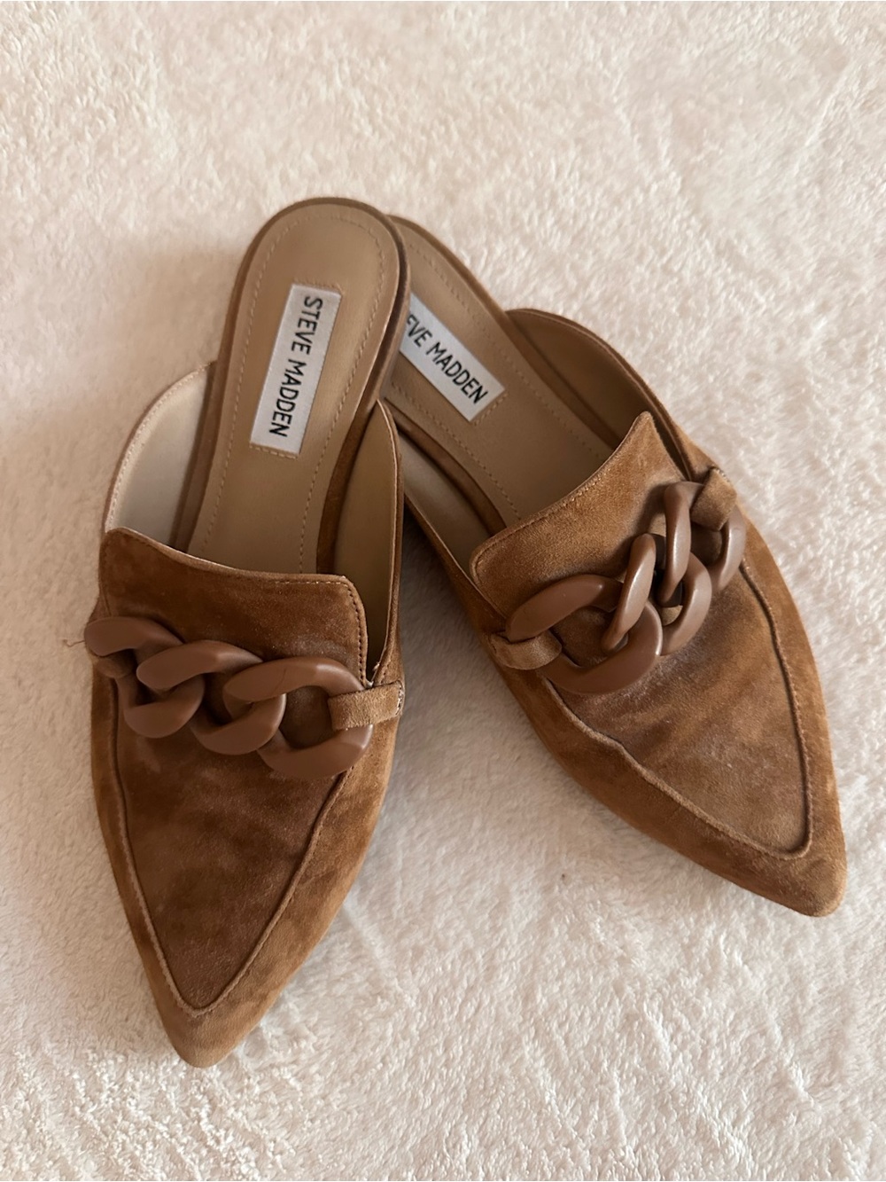 Steve Madden Women’s Brown Suede Pointed-Toe Chain Mule
